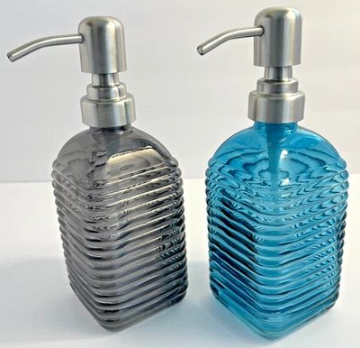 Dispensador de jabón de vidrio - 18 oz - Bomba de níquel cepillado - Azul o gris Foto 1 de 4