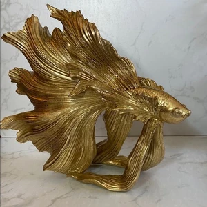 New Gold Metallic Resin Betta Fish Home Decor Sculpture Coastal Centerpiece - Picture 1 of 5
