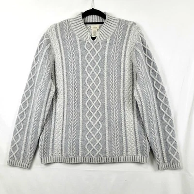 Suéter feminino LL Bean lã merino e angorá XL cinza texturizado pescador preppy - Imagem 1 de 4