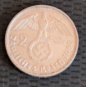 Alemania Tercer Reich Moneda Nazi 2 Reichsmark Moneda Plata 1939 A Hindenburg - Imagen 1 de 2
