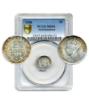 1938 Newfoundland 5 Cents - Choice Uncirculated, PCGS MS64, superb toning - Image 1 of 3