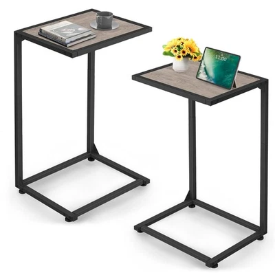 Shaped End Table Set of 2, Snack Side Table for Sofa, Couch Tables That Slide... - Image 1 of 4