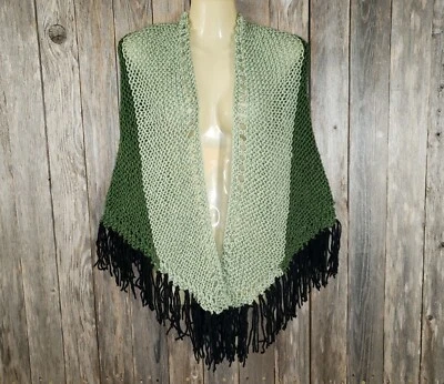NUEVO Mantón tejido a mano en bloques de colores verdes envolvente boho hippie bufanda hecha a mano Foto 1 de 4