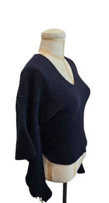 Suéter acanalado LANVIN negro mezcla de lana con brazos abiertos y detalles dorados - pequeño Foto 1 de 4