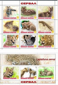 Stamp sheet+block Serval South Ossetia 2021 Wild Cats - Picture 1 of 1
