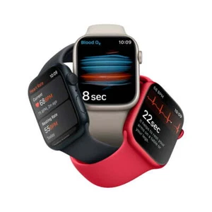 Apple Watch Series 8 GPS + ogniwo aluminium czarny, srebrny, światło gwiazd, czerwony doskonały - Zdjęcie 1 z 5