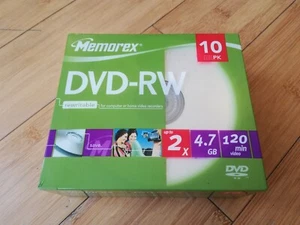 MEMOREX 10 PACK DVD-RW 4.7GB 120 MIN in SLIM CASES - NEW & SEALED - Picture 1 of 4