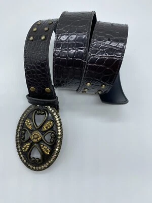 Fivela de strass preta couro sintético boho hippie pele de cobra feminina 4 - Imagem 1 de 4