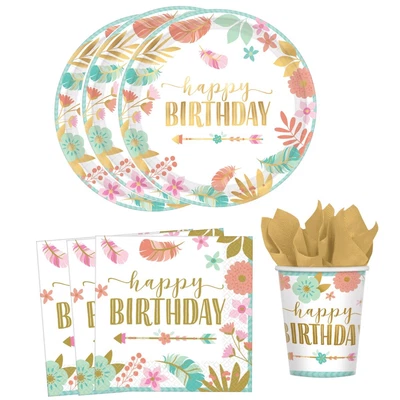 32-tlg. Boho Birthday Girl Party Set 8 Personen Geschirr Deko Geburtstag - Bild 1 von 4
