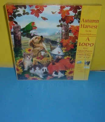 Rompecabezas SunsOut Cosecha de Otoño 1000 piezas 20x27" Conejito Gato Laboratorio Perro Pájaros Foto 1 de 2