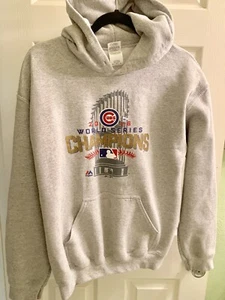 Sz M. Chicago Cubs 2016 Word Series Champions Gray Hoodie Nice Gently Worn - Picture 1 of 7