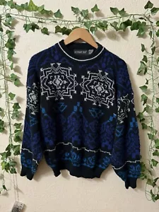 Vintage Botany 500 Multicolor Abstract Knit Pullover Medium Sweater Coogi Cosby - Picture 1 of 6