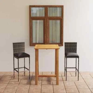 NNEVL 3 Piece Garden Bar Set with Cushions Grey - Picture 1 of 11