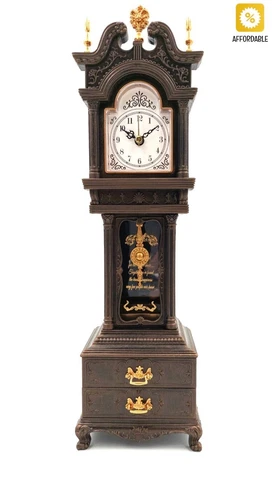 Old Grandfather Clock - Music Box Retro Vintage Style Brown Color Decoration Cover