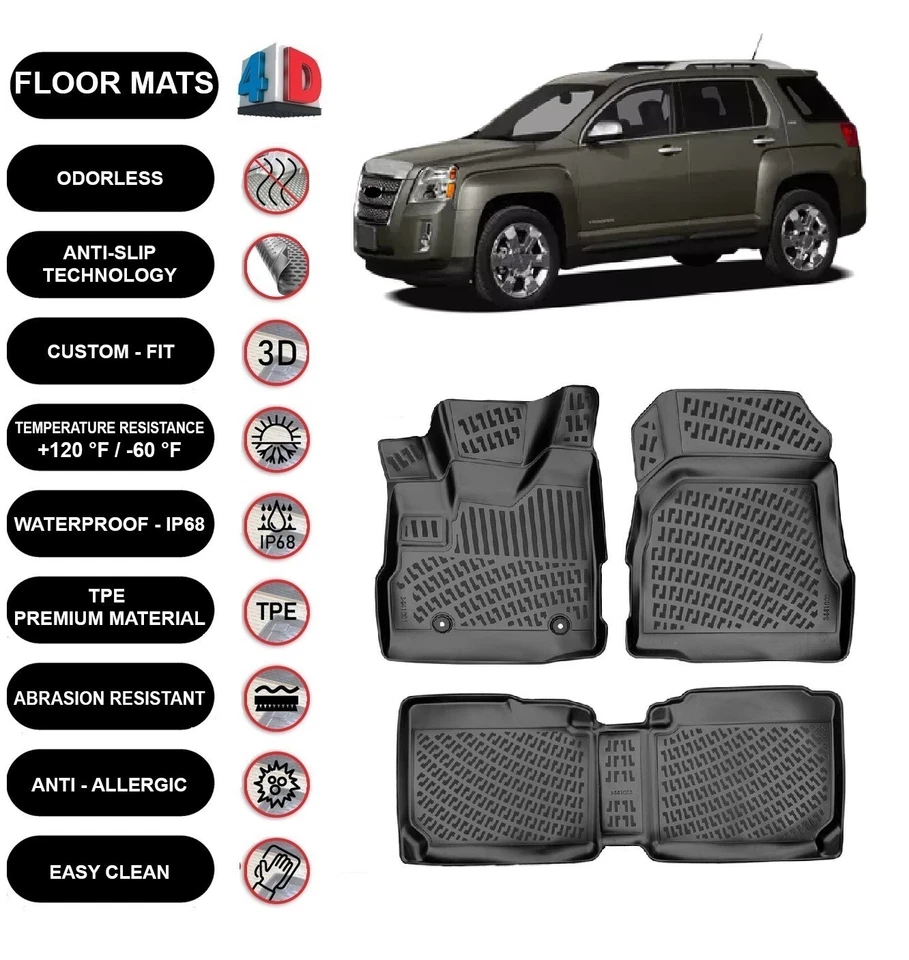 Alfombrillas forro para GMC Terrain (2010-2018) impermeables moldeadas en 3D negras 4 un. Foto 1 de 4