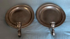 Vintage Pair of Shirley Pewter Handmade Wall Hanging Candlestick Holders - Picture 1 of 3