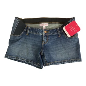 Isabel Maternity Side Panel Midi Under Belly Blue Jean Shorts Size 2 - Picture 1 of 7