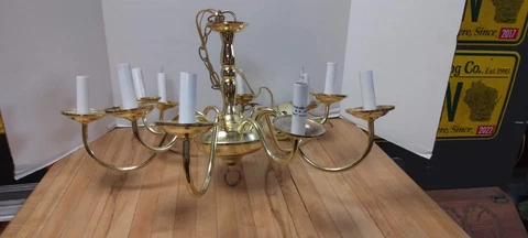 Vintage Underwriters Laboratories Brass 10 Arm Ceiling Chandelier Fixture (untes Cover