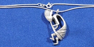 NATIVE AMERICAN DESIGN Cast STERLING MANUFACTURED Vint KOKOPELLI PENDANT Chain - Picture 1 of 4