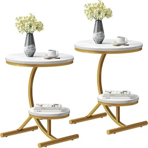 Modern 2-Tie Round Table Sofa Small Accent Side End Table Bed Nightstand, 2Pack - Picture 1 of 8