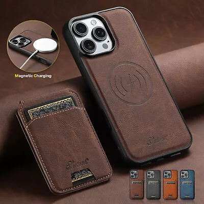 For iPhone 17 16 15 Pro Max 14 13 Leather Mag Safe Magnetic Case Wallet Holder - Image 1 of 4