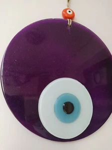 Purple Evil Eye 20cm Glass Bead Pendant Charm Turkish Boho Decor Amulet Talisman - Picture 1 of 3