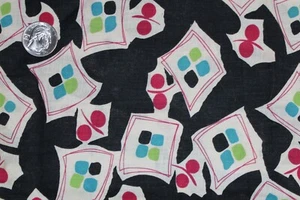 Vintage Cotton Fabric Bright Abstract Designs on Black 2+ Yds Quilting Crafts - Picture 1 of 2