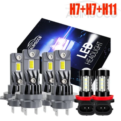 For 2009-2014 Audi A3 A4 A5 A6 Q5 6500K LED Headlight High Low Bulbs + Fog Light - Image 1 of 4