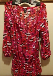Jones New York Women Pink Long Sleeve Blouse Large Pink Red V Neck NWT - Picture 1 of 4