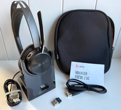 Poly Voyager Focus 2 UC Wireless Headset +USB Desk Stand +BT700 USB dongle - Image 1 of 4