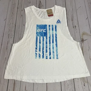 NEW Reebok UFC Fan MMA Tank Top Womens XL Vertical Marble Flag White NWT - Picture 1 of 9