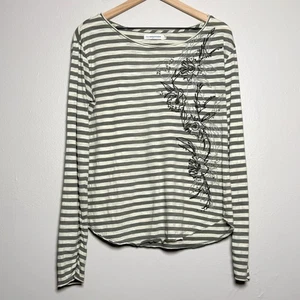 Camiseta Pilcro Anthropologie Mujer Grande Gris Rayas Floral Bordada Boho - Imagen 1 de 12