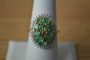 2.20ct AAA Kagem Emerald / Zircon Ring 18K Yellow Gold over Sterling Silver Sz 8 - Picture 1 of 16