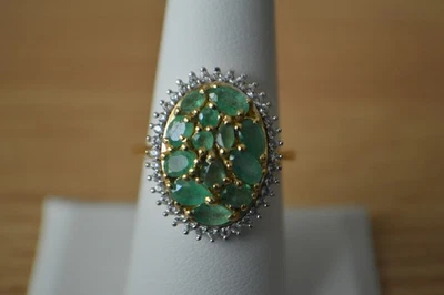 2.20ct AAA Kagem Emerald / Zircon Ring 18K Yellow Gold over Sterling Silver Sz 8 - Image 1 of 4