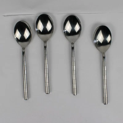 Set of 4 Cambridge 18/10 Stainless Glossy Satin Oval Soup SS Leigh-Sand Pattern - Image 1 of 4