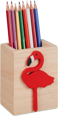 Stiftehalter Flamingo Holz Kinder Stiftebox Schreibtisch Pinselhalter Natur Rot - Bild 1 von 4