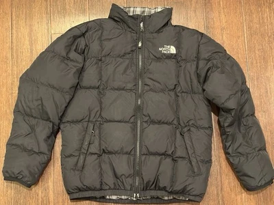 The North Face 550 Reversible Puffer Jacket Boys L Black Plaid Down Fill - Image 1 of 4