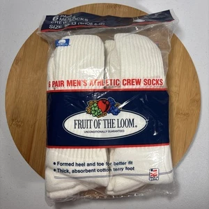New NOS Vintage Fruit Of The Loom Men’s Crew Socks USA Thick Terry 6 Pack 1992 - Picture 1 of 11