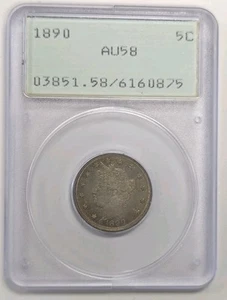 1890 Liberty V Nickel - PCGS AU58 - OLD RATTLER HOLDER - Bild 1 von 2