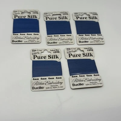 Lote de 5 bordados de cinta de seda pura BUCILLA azul 4 mm #590 ~NUEVO EN PAQUETE~ Foto 1 de 4