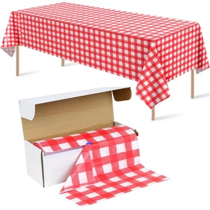 Red and White Plastic Checkered Tablecloth Roll 54Inch X 300Ft, Premium Decor... - Picture 1 of 7