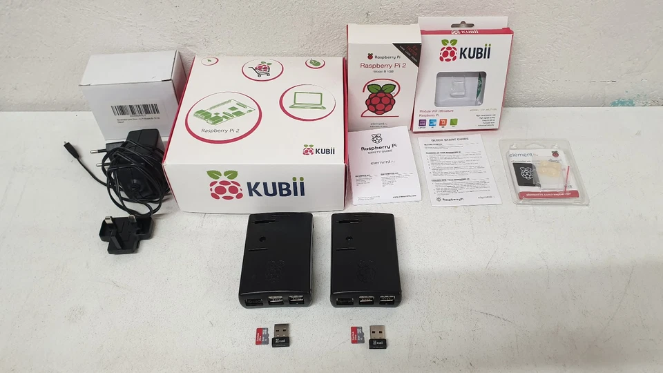 2x Raspberry Pi 2 starter kit wifi con scatola originale Kubii e alimentatore - Imagen 1 de 3