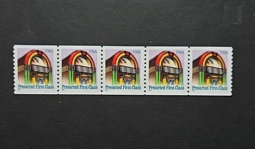 U.S. Stamps SC# 2911 JUKE BOX 25¢ PRESORTED. Strip of 5 NO P# - Image 1 of 1