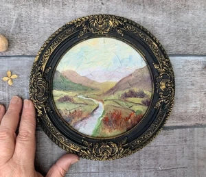 Ireland Painting Landscape Original Art Framed Painting Round Art 8inch diameter - Picture 1 of 7