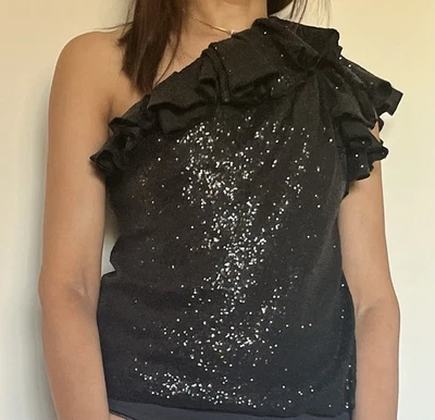 IRO Women's One Shoulder black Sequin Top Size 36 - Image 1 of 3