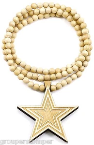 Nuevo Collar Estrella Buen Estilo Madera Colgante con Cadena de Cuentas de Madera de 36 Pulgadas - Imagen 1 de 9