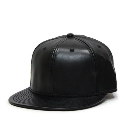 NEW Faux vegan Leather Flat Brim Adjustable Strapback Baseball Cap Black gift - Image 1 of 4