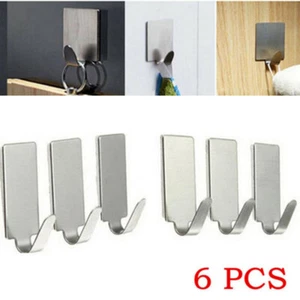 Useful 6 Pcs Stainless Steel Self Adhesive Sticky Hooks Wall Storage Hanger AU - Picture 1 of 12