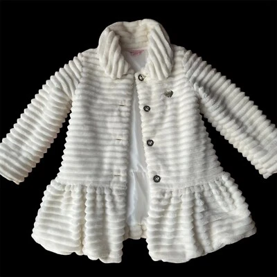 Chaqueta Juicy Couture Niños Esponjosa Acanalada Imitación Piel Suave Blanco Dorado Botones Talla 7 Foto 1 de 4
