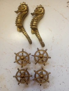 Coppia di tiranti per cavallucci marini in ottone e tira ruote per nave vintage - Foto 1 di 4